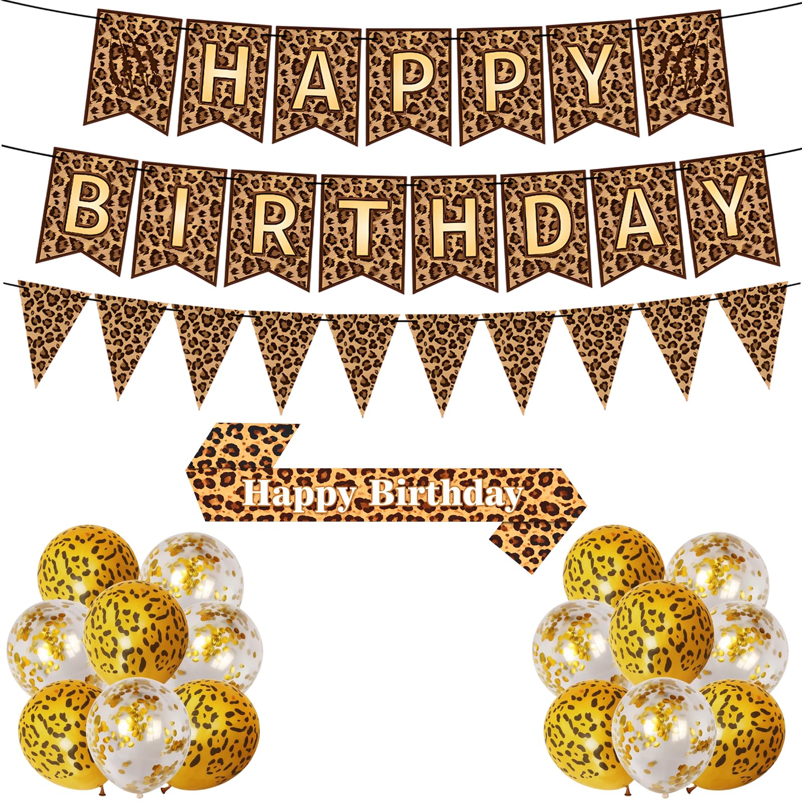 19PCS Leopard Print Balloons, Leopard Print Decoration Set, Birthday Decorations With Balloons, Banner and Birthday Sash, Animal Lovers Party Supplies for Theme Parties, Wild Balls