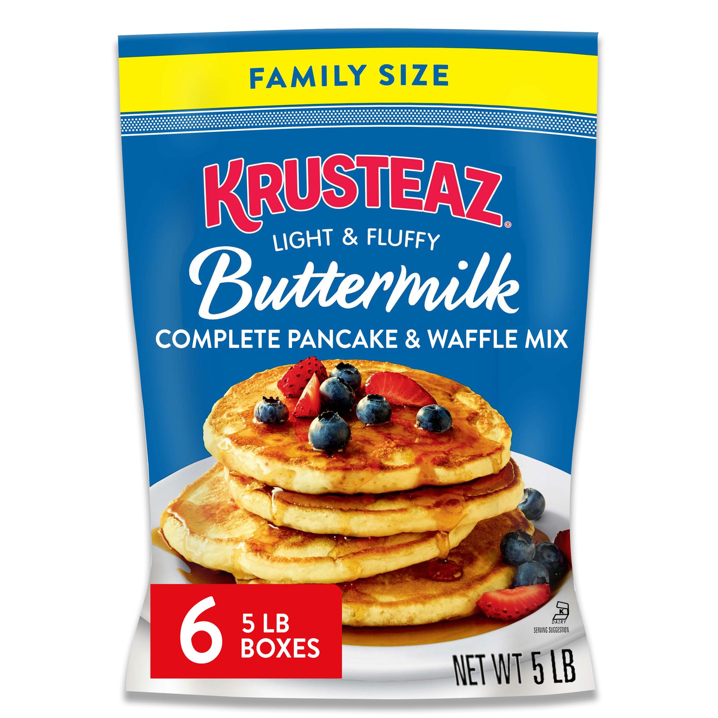 Krusteaz Complete Buttermilk Pancake and Waffle Mix, Light & Fluffy, 5 lb Bags (Pack of 6) Image Krusteaz Complete Buttermilk Pancake and Waffle Mix, Light & Fluffy, 5 lb Bags (Pack of 6) Image