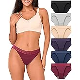 BAMBOO COOL Women's Bikini High Cut Lace Underwear for Women Breathable Moisture-Wicking Ladies Panties, 6-Pack