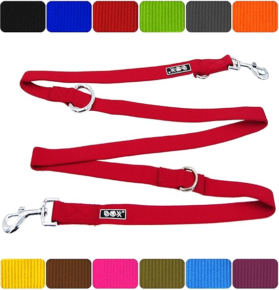 DDOXX Hundeleine Premium Nylon 3fach verstellbar viele Farben & Größen für kleine & große Hunde | Doppelleine Hund groß | Füh