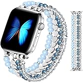JR.DM Beaded Bracelet Band for women Compatible with Apple Watch 42mm(S3/2/1) 44mm 45mm 46mm 49mm Fashion Dressy Stretchy Handmade Strap for iWatch Series 11/10/9/8/7/6/5/4/SE 3/2/1 Ultra(Blue/Silver)