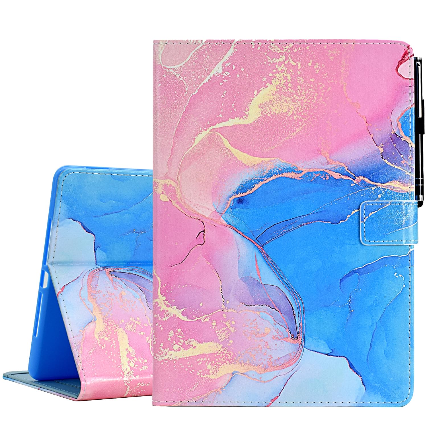 KEROM Case for iPad 9th/8th/7th Generation iPad 10.2 inch Case, PU Leather Stand Folio Cover Case for iPad 9th Generation 2021/iPad 8th Gen 2020/iPad 7th Gen 2019, Auto Sleep/Wake - Pink Blue Marble
