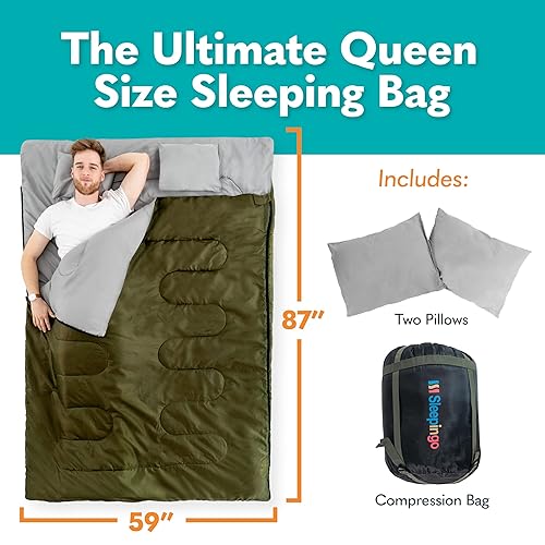 Sleepingo Double Sleeping Bags for Adults Backpacking, Camping