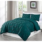 Chezmoi Collection Berlin Teal Pinch Pleat King Comforter Set, 3-Piece (Comforter and Pillow Shams) - Soft Pintuck, Lightweight All Season Microfiber Bedding