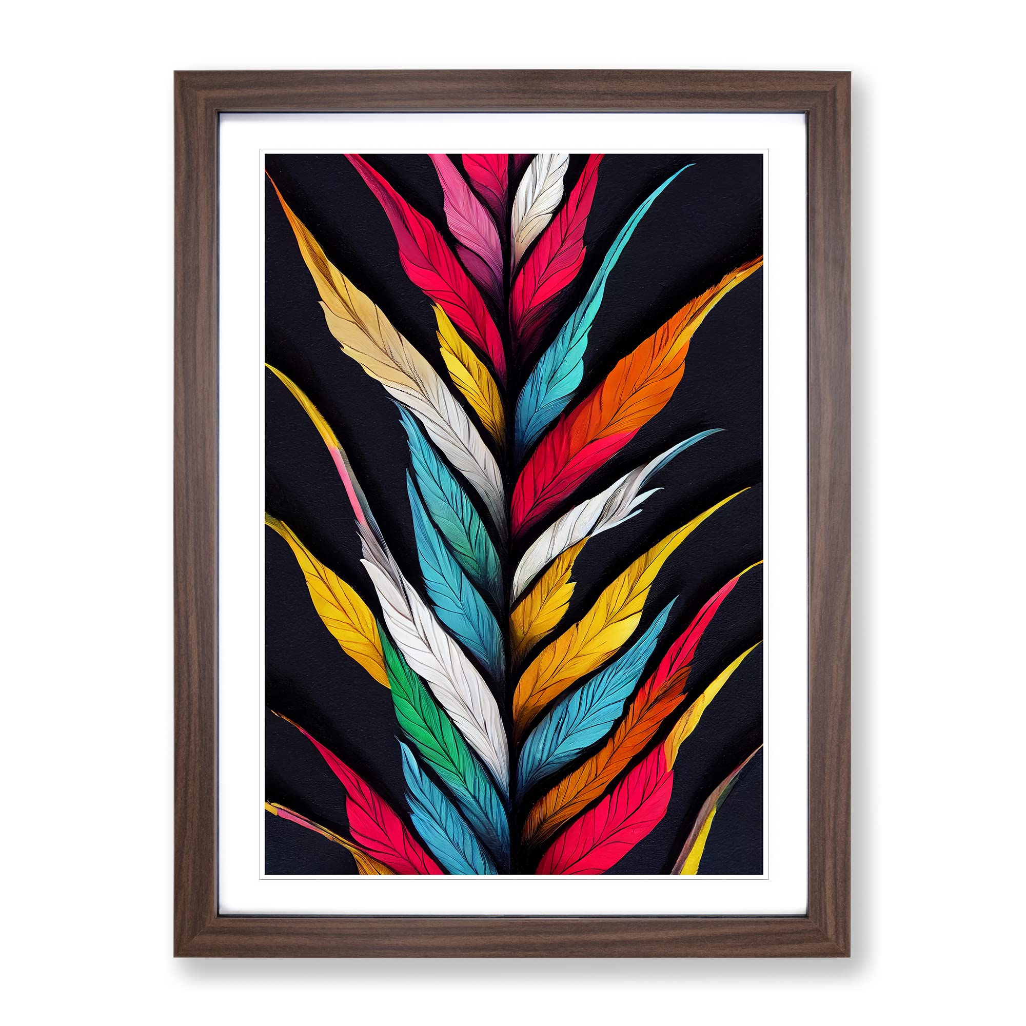 Rising Feathers Framed Print | A3 Walnut Framed Wall Art | Ready to Hang | Modern Nature Picture | Living Room Bedroom Lounge Office