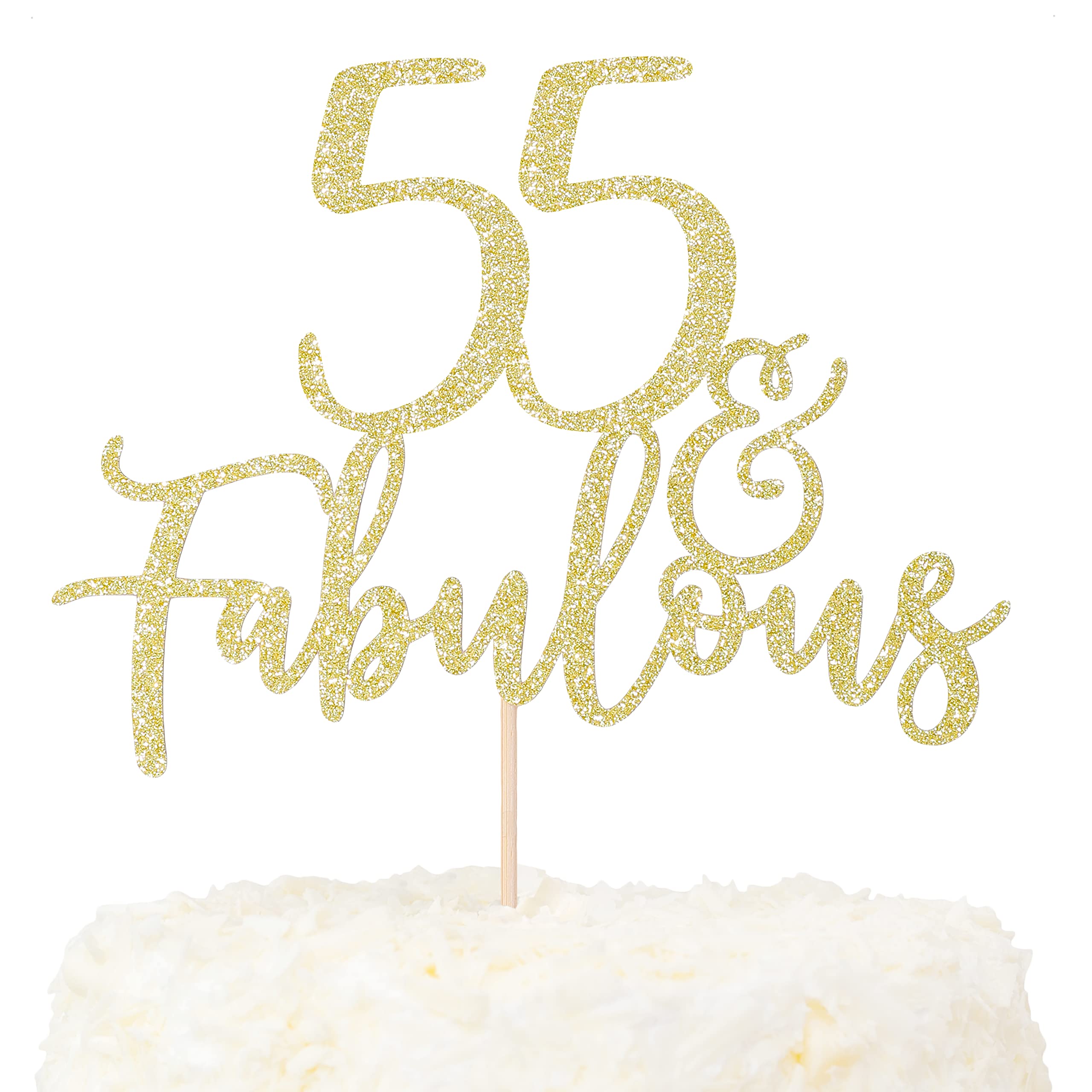 LOVENJOY 55 and Fabulous Birthday Cake Topper 55 Cake Decoration Gold Glittery for Happy 55th Birthday Party Decorating