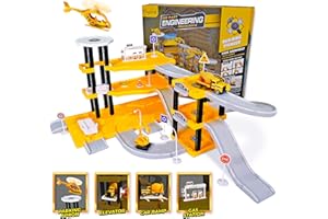 Toysical Construction Playset - Complete Parking Garage Toy Playset with Vehicles, Helicopter, Mini Figures, Road Setup, Floor Map - Construction Toys for Boys and Girls - Boys Toys Age 4-6