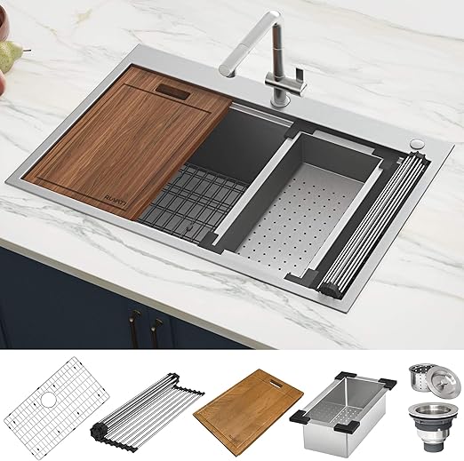 Ruvati 30 X 22 Inch Workstation Drop In Tight Radius Topmount 16