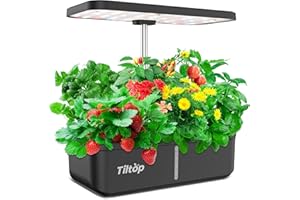 TILTOP Hydroponics Growing System 12 Pods Indoor Herb Garden with 36W LED Grow Light, Height Adjustable Indoor Grow Kit Countertop Garden Automatic Timer Black