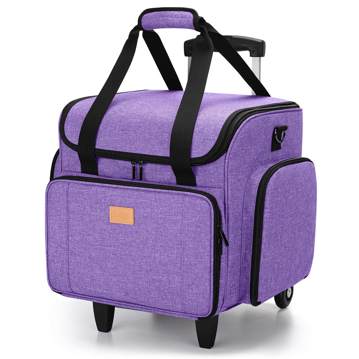 LUXJA Serger Case with Detachable Trolley Dolly, Bag with Removable Padding Pad (Fit for Most Standard Machines), Purple