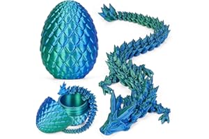 YILCER 3D Printed Dragon Egg, Cool 3D Printer Articulated Crystal Dragon Toy for Boys Kid Teen, Animals Fidget Toy Dinosaur Eggs for 5-7 4-6 8-12 Year Old Boys Kid Girls(A-Laser Green+Egg)