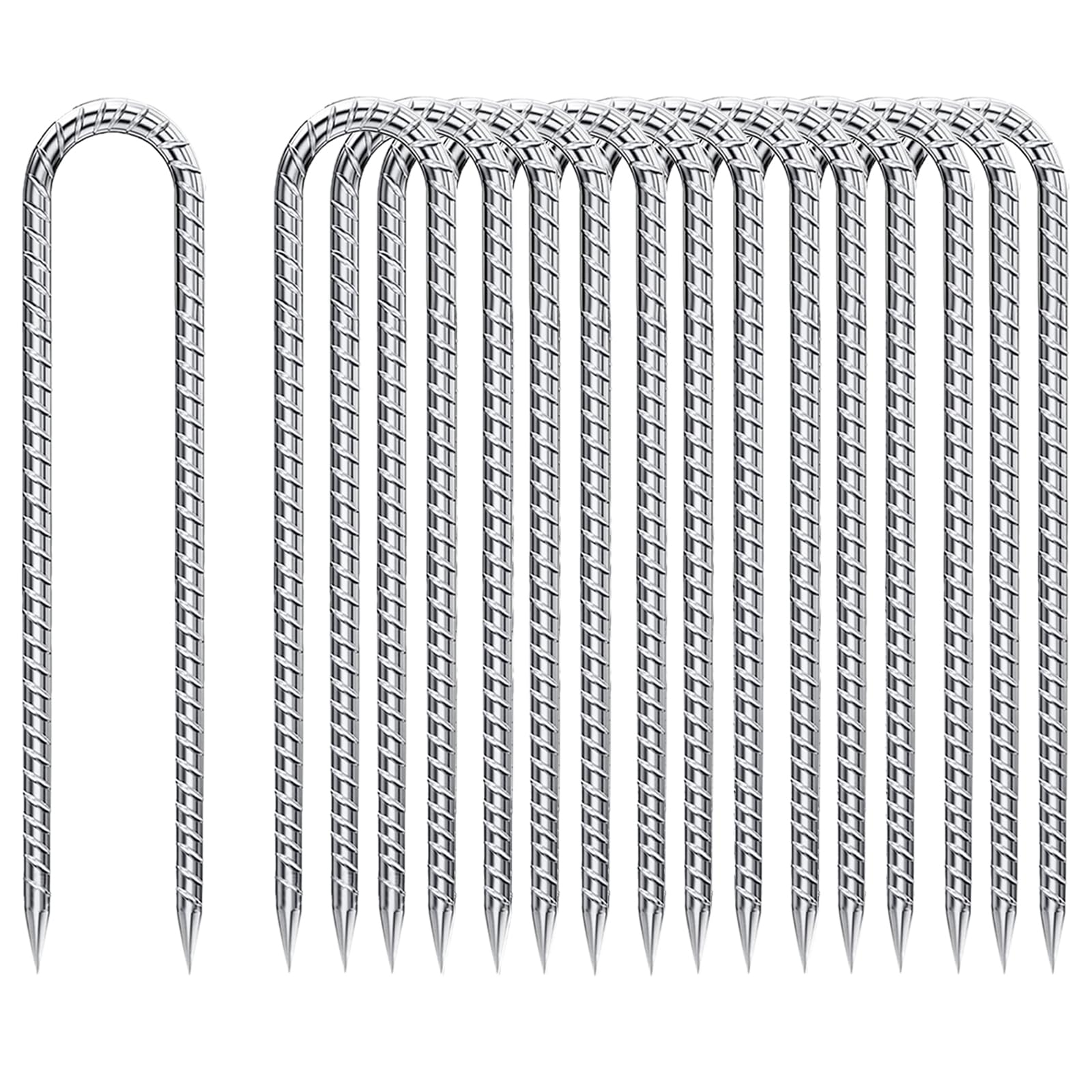 Rebar-Stakes-12-Inch-Galvanized, U Hook Trampoline Stakes 20 Pack Ground Anchors Tent Stakes Heavy Duty for Plants Anti-Rust Landscape Fabric Stakes Artificial Turf Image