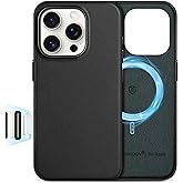 SHIELDON Genuine Leather Case for iPhone 16 Pro 6.3", Compatible with MagSafe, [Camera Button Updated], Magnetic Wireless Charging/Anti-Scratch/Non-Slip/Shockproof/Camera Bump Frame/Slim Cover - Black