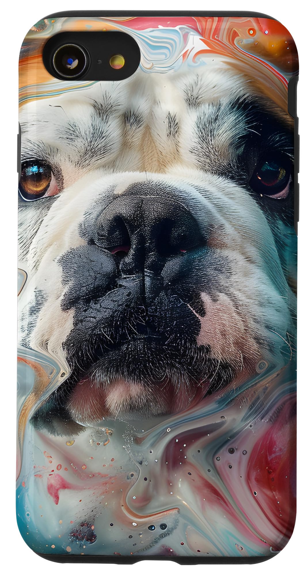 iPhone SE (2020) / 7 / 8 Dog Lover Multicolor Ink Waves Abstract English Bulldog Case