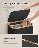 SONGMICS 90L Laundry Basket with Lid Large Collapsible 42x32x70.5 cm Ink Black view 4