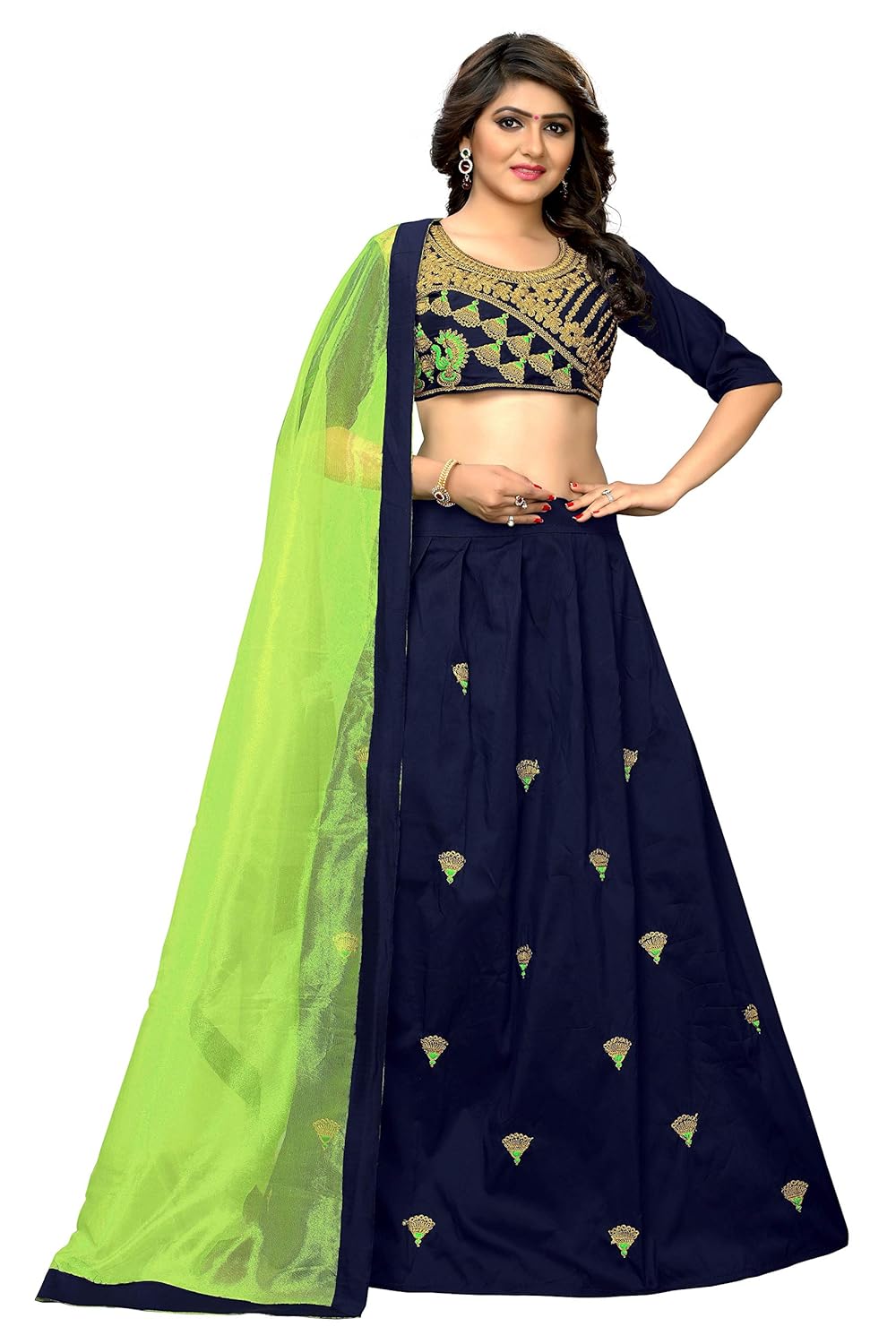 jd creation women's tappeta silk lehenga choli (blue,free size, semi-stitched)