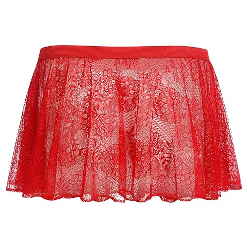 ABAFIP Sissy Skirts for Men Crossdressing Lingerie Sheer Lace Floral Flared  Pleated Micro Mini Skirt Nightwear