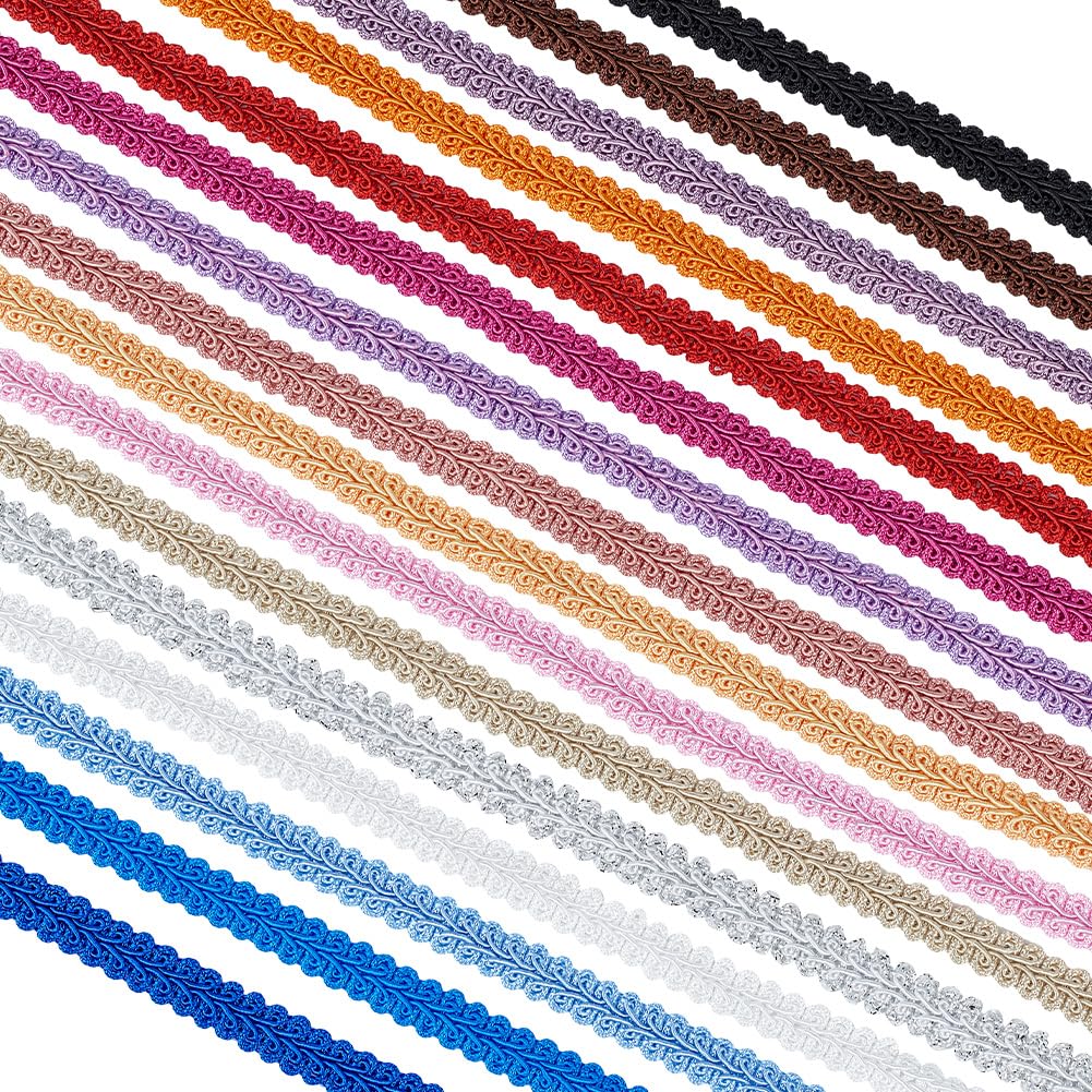 PH PandaHall 16 Colors Gimp Braid Trim 32m Embroidery Braided Lace Trim 11-12mm Wide Woven Trimmings Decorative Twist Trim Ribbon for Sewing DIY Crafts Costume Home Decor