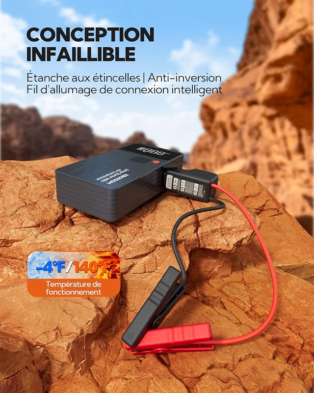 Booster Batterie Voiture avec Gonfleur,Demarreur Batterie Voiture avec Compresseur d'air Portable 7en1,Jump Starter Boost pour Moto de 12000 mAh,Booster d'urgence avec Lampe LED,Charging USB-C