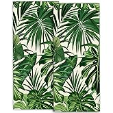 amepay Tropical Leaf Hand Towels - 2 Pack, 14.5" X 28",Soft Microfiber Polyester Towel Set with Green Leave Pattern,for Lush Jungle Bathroom Kitchen Spa Hotel Decor Gifts Women Girls