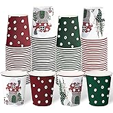 WRAPAHOLIC 100 Pcs Christmas Paper Cups - 9 oz Mushroom House, Gnome and Polka Dots Disposable Cups, Holiday Party Supplies for Juice Coffee Hot Cold Beverage Drink