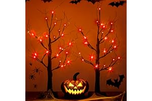 Alfanite 2 Pack 2FT Black Spooky Tree, USB&Battery Operated Tabletop Halloween Black Tree with Timer for Halloween Decorations Indoor Home Holiday Party Light up Halloween Decor (Orange LEDs 2 Pack)
