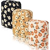Photect 3 Pcs Floral Makeup Bag for Purse Small Cosmetic Bag Corduroy Canvas Pouch Mini Toiletry Zipper Travel Pouch for Women Gifts for Christmas Teachers Organizer Storage Accessories(Rectangular)