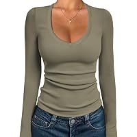 Women's V-Neck Cotton T-Shirt - Summer Short/Long Sleeve Tops, Brown, Large, Casual Comfort - View #6