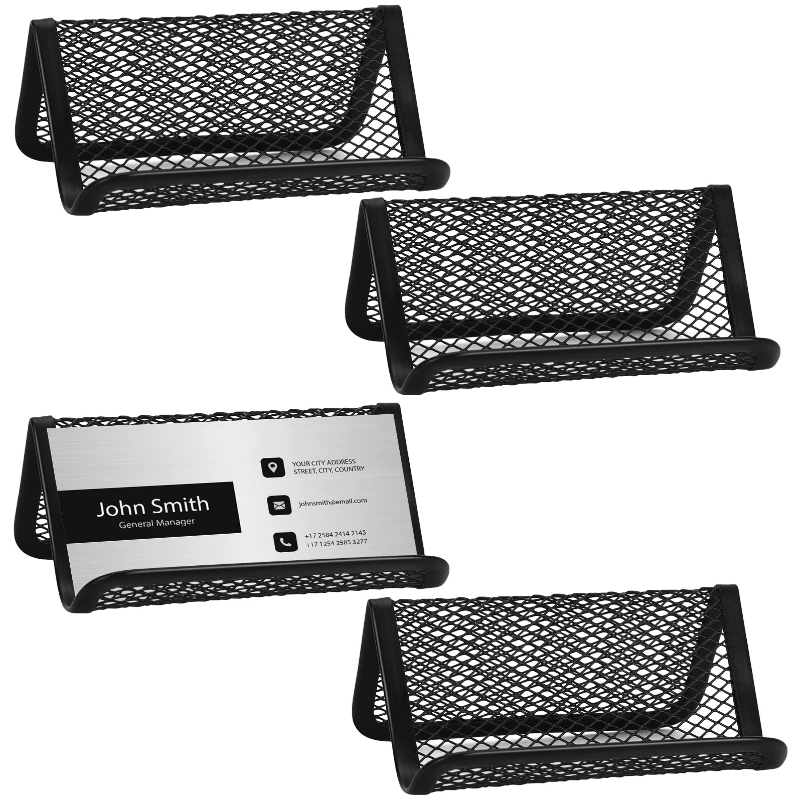 WWW Metal Business Card Holder for Desk,4 Pack Desktop Name Card Organizer Business Card Display Holders,Premium Card Holder for Office,Black