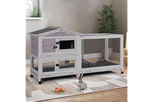 Suumerpety Rabbit Cage,Indoor Rabbit Hutch with Matel Frame and Pull Out Tray,Rabbit Hutch Chicken Coop with Run (Grey)