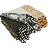 LYHome Merino Wool Blanket - Warm Throw for Cold Weather, Warmest Travel Outdoor Camping Blankets, Picnic Army and Military Throws, Comforter Soft & Cozy (55" x 79" Green - Mustard - White Squares)