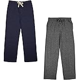 Bioworld Men’s Cotton-Blend Pajama Pants – Soft Brushed Flannel Feel Sleep & Lounge Pants with Pockets & Elastic Waistband – Navy Blue & Graphite Heather Gray 2-Pack-Small