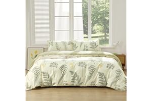 SAPHREAS Home Yellow Botanical Leaves Duvet Cover 100% Cotton Duvet Cover Set Plant Bedding Set for All Season Twin Size 2pcs 1 Comforter Cover 1 Pillow Sham