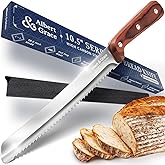 Albert&Grace 10.5-Inch Serrated Bread Knife with Full-Length Sheath – Ultra Sharp, Low-Crumb Slicing for Sourdough, Homemade Bread & Bagels
