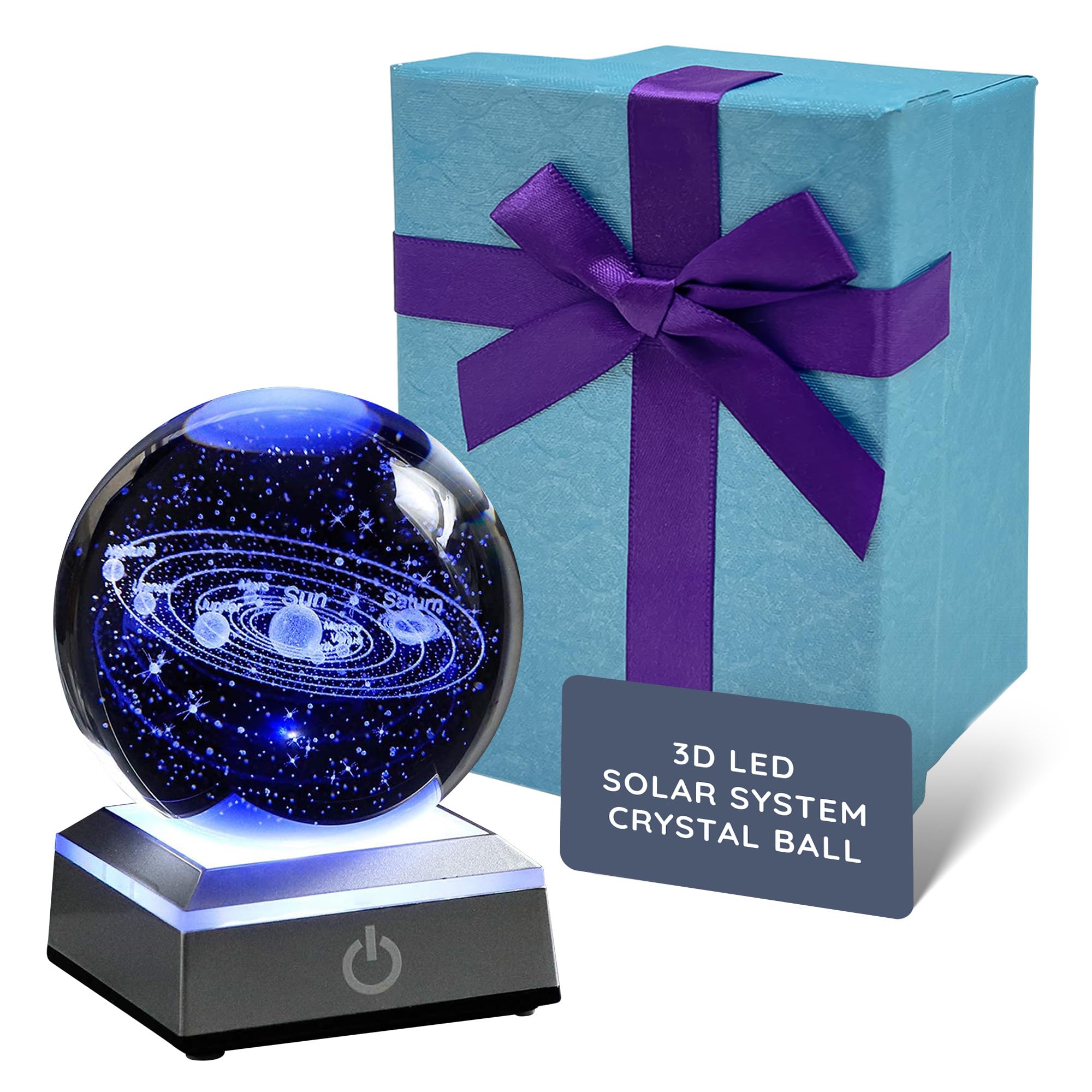 CUQOO 8cm 3D Solar System Crystal Ball Night Light - LED Crystal Ball with Engraved Universe Planet Sphere, Captivating Astronomy Gift for Children, Easter Home Decor & Space Enthusiasts