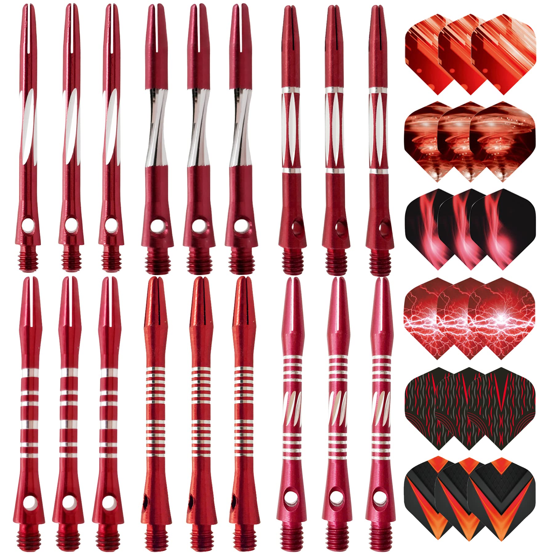JpGdn 36pcs/pack Darts Shafts Metal and Flights Set in Red Color Aluminum Dart Stems Darts Throwing Dart Games Accessories