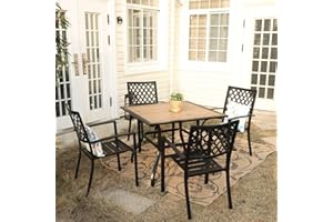 Sophia & William Patio Table and Chairs Set, Outdoor Dining Set for 4, 5 Piece Metal Patio Furniture, 37" Square Table with Wood-Like Tabletop(Geometry)