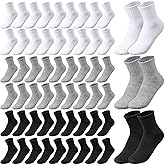Prasacco 60 Pairs Mens Socks Bulk, Unisex Socks Adult Quarter Ankle Moisture Wicking Athletic Casual Sock for Men Women Homeless (Black White Gray)