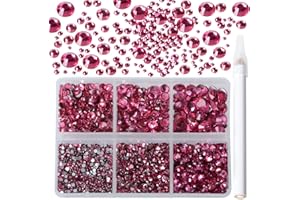 Bymitel 5000 Pieces 6 Mixed Sizes Glue Fix on Glass Rhinestones Round Crystal Gems Flatback for DIY Jewelry Making with one P