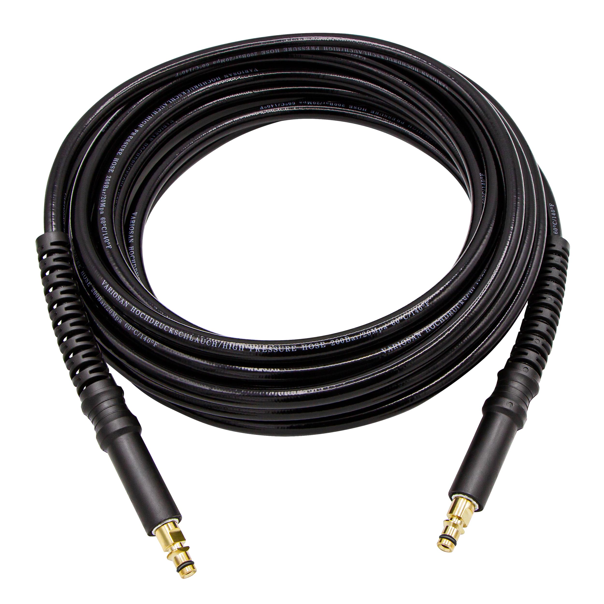 VARIOSAN High Pressure Hose 15m, Black 200 Bar for Kärcher K2-K7 & 2.641-721.0, Premium Quality Brass Connectors