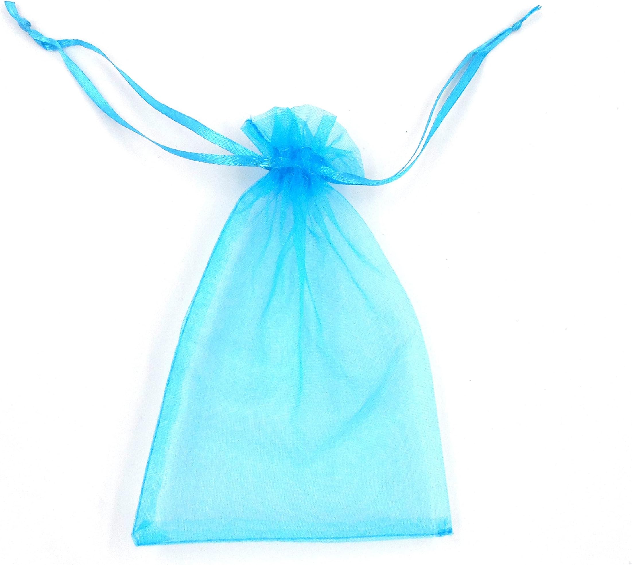 ATCG 100pcs 2x2.7 Inches Mini Organza Bags with Drawstring for Rings, Little Earrings, Jewelry Pieces, Wedding Favors Party Fovours Small Organza Pouches (Aqua Blue)