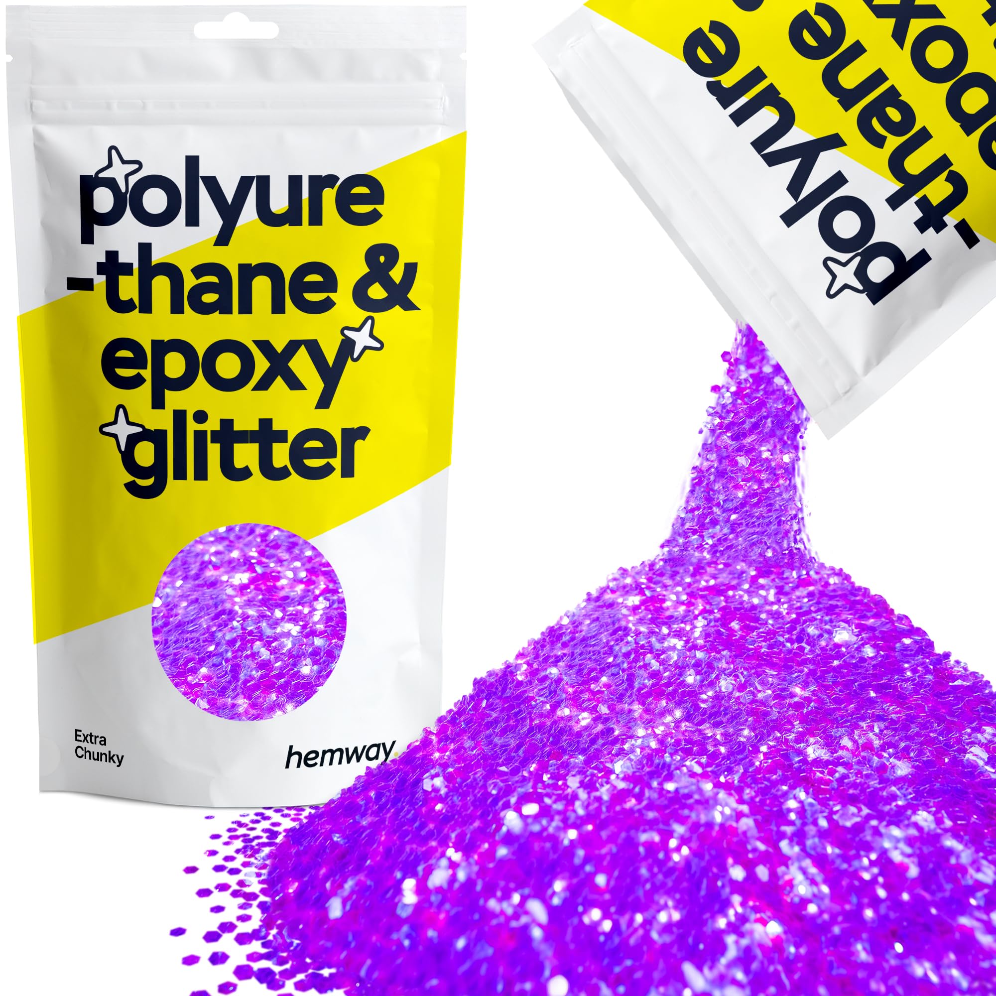 Hemway Resin Glitter Fluorescent Purple 100g Extra Chunky | Polyurethane & Epoxy Glitter for Resin Crafts, Tumblers, Coasters, Floor & Table Art