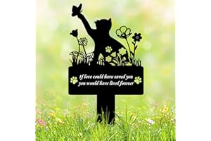 HEGANITS If Love Could Saved You Cat Grave Marker – 12in Metal Pet Memorial Plaque with Butterfly Design, Weatherproof Cat Headstone for Indoor or Garden Remembrance, Sympathy Gift for Loss of Pet