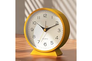 AYRELY® 4.5" Analog Alarm Clock,Small Retro Desk Clock Battery Operated,Slient Metal Table Clock with Light for Living Room Decor,Bedroom,Bedside,Shelf (Orange-Yellow)
