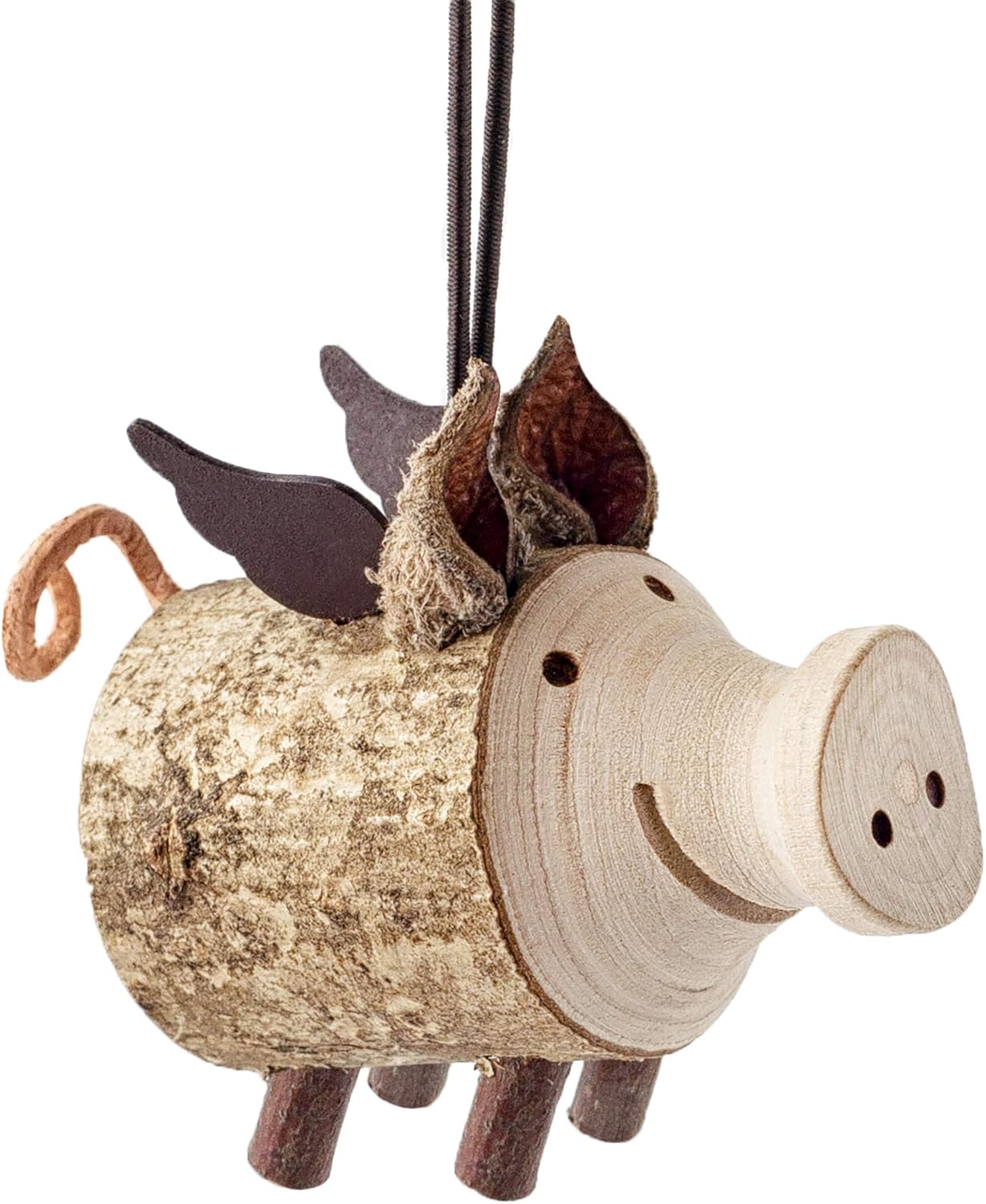 Forest Decor Christmas Ornament, Rustic Christmas Decorations, Wooden Christmas Ornaments Unfinished, Holiday Decor Handmade in Germany, Includes Hang Tie (Flying Pig, 1)