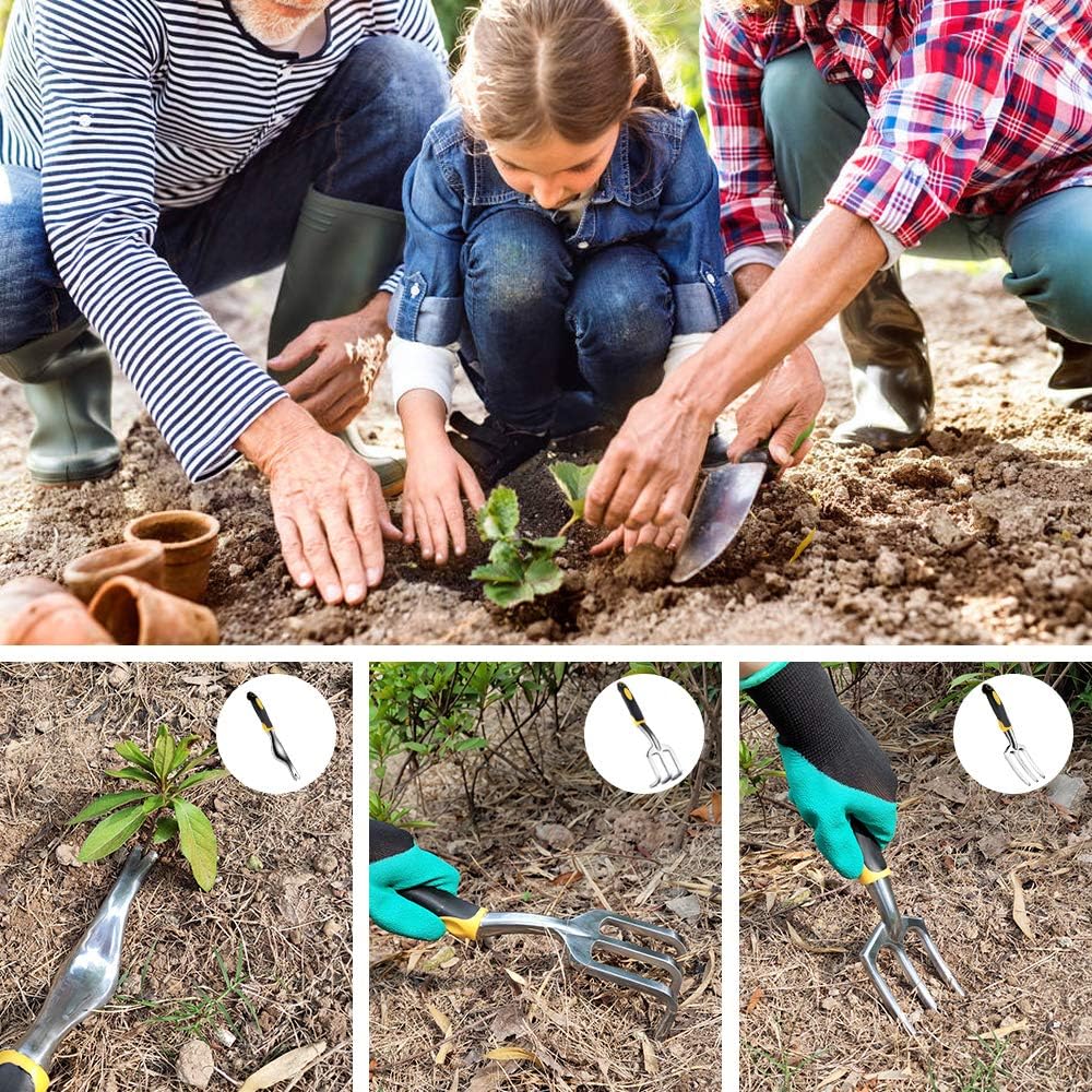 Diamerd Garden Tool Set, 7 Piece Gardening Kit Includes Hand Trowel, Garden Shovel and Cultivator Hand Rake with Soft Rubberized Non-Slip Handle Garden Tools Gifts for Men Women : Garden & Outdoor
