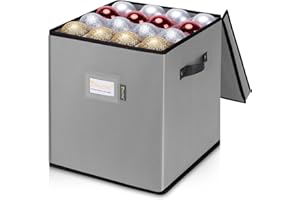BALEINE Christmas Ornament Storage Box with Dividers, Premium Holiday Ornaments Storage Container Bin for Xmas Decorations (64 Ball, Grey, Without Tray)