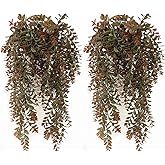 CATTREE Artificial Hanging Vines, Faux Ivy Leaves Plastic Plants Greenery Fake Leaf Plant UV Resistant for Indoor Outdoor Garden Door Wall Baskets DIY Wedding Party Table Decoration Red Brown 4 Pack