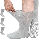 CaiDieNu Non Slip Diabetic Socks: 3 Pairs Extra Wide Hospital Socks for Men Women with Grips Elderly Edema 9-15