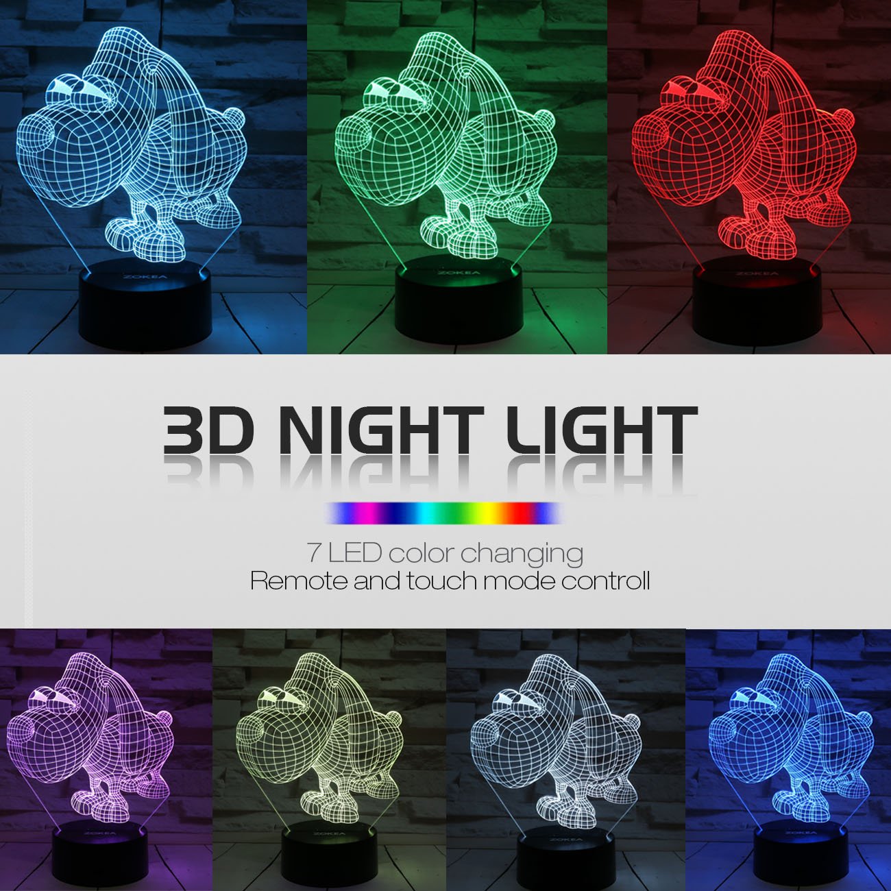 Night Light 3D lamp 7 Colors Changing Nightlight with Smart Touch & Remote Control 3D Night Light for Kids or as Gifts for Women Kids Girls Boys (Cute Dog)